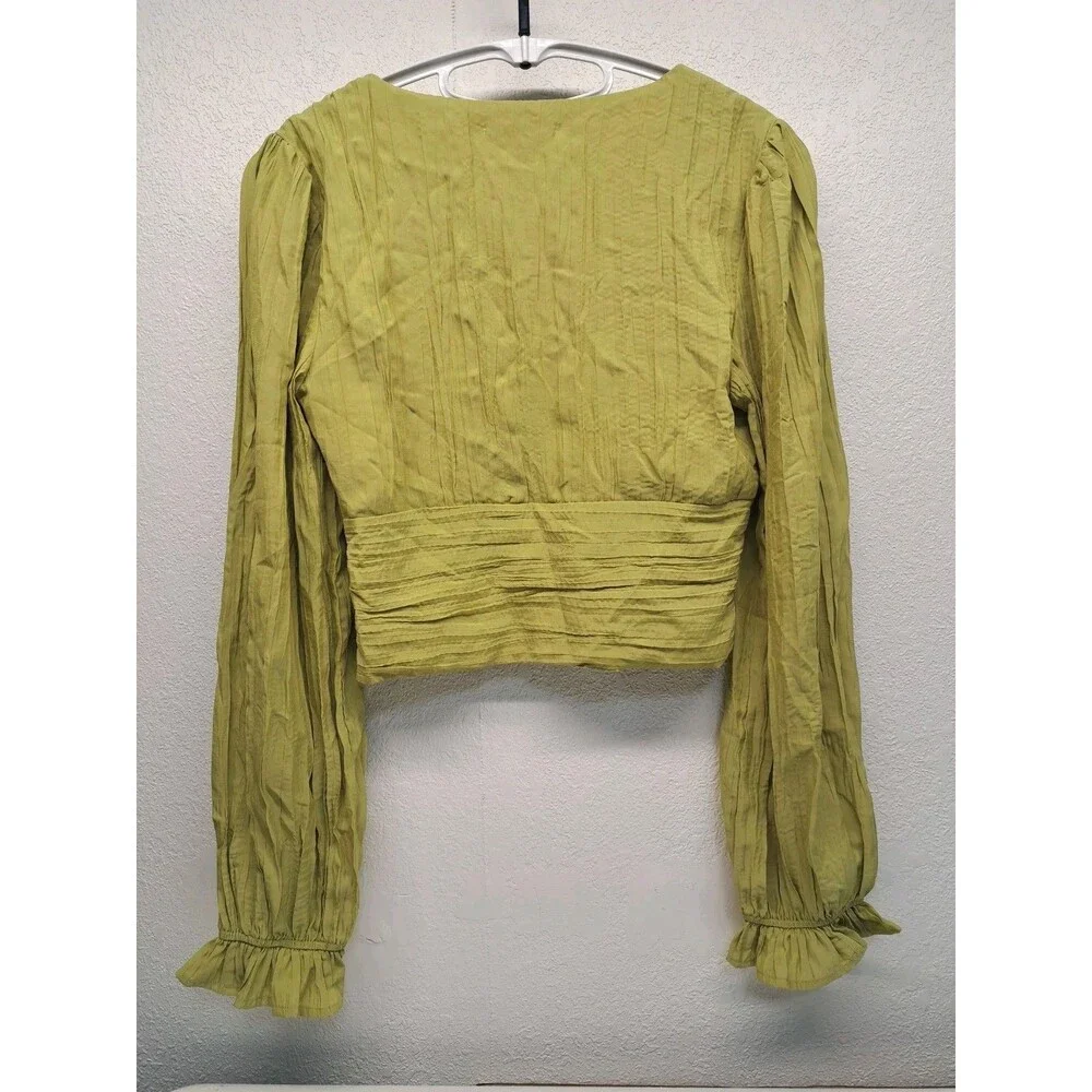 Lulus Bring The Pleat Lime Green Pleated Long Sleeve Top S - Picture 2 of 5